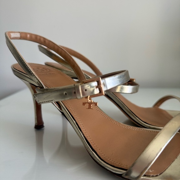 Tory Burch Penelope Slingback Sandal Mirror Metallic Gold Size 9 - Picture 11 of 13